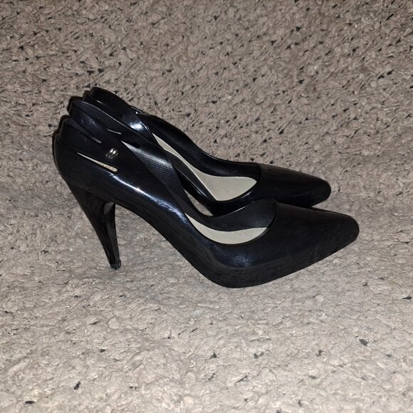MELISSA-Classic Heel-Stiletto Cut Out Slingback-Black Pointed Toe-Sz 9-Near Mint - Picture 5 of 8